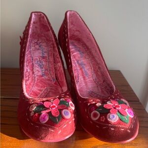Irregular Choice Red Velvet Floral Heels